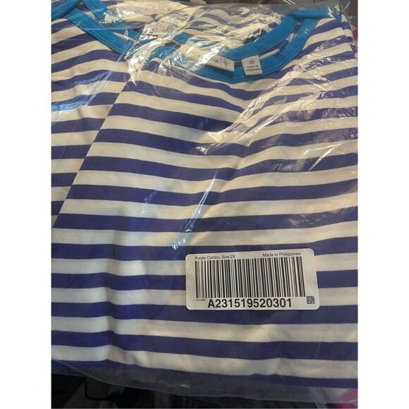 Susan Graver Women 2X Weekend Striped Stretch Top Navy Red Button Detail NWT - Picture 5 of 5